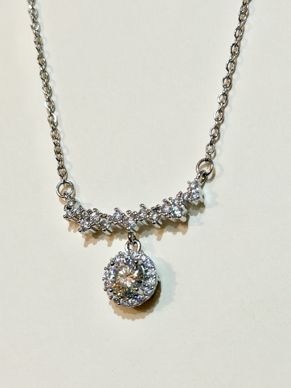 Moissanite authentic silver tone necklace 16”-18” New N1